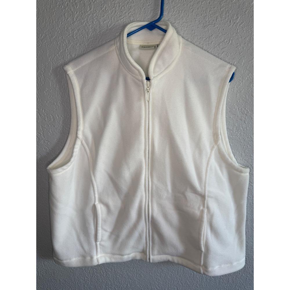 Vintage Classic Elements Fleece Vest Womens XL White Excellent Full Zip Pockets